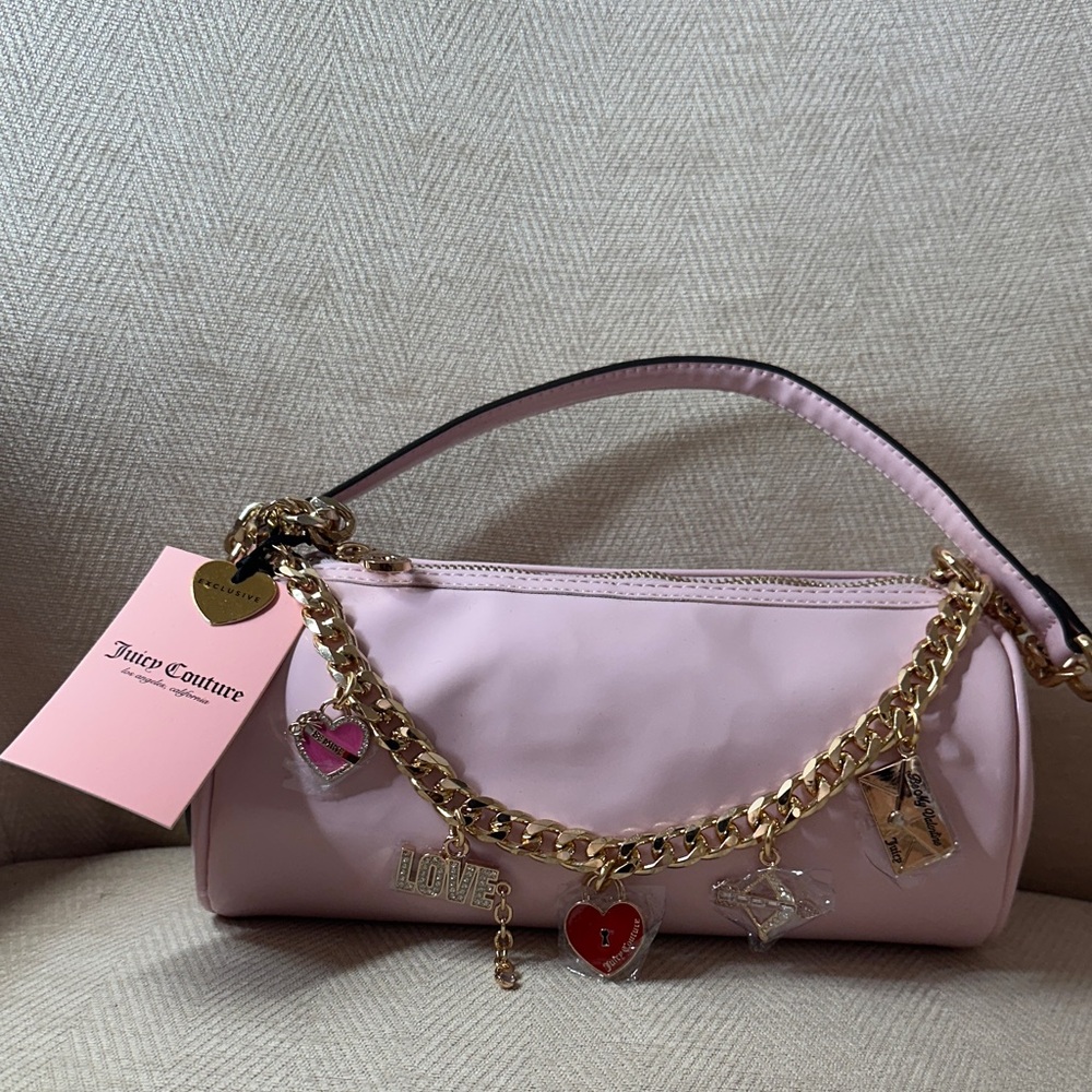 Juicy Couture Patent Leather Shoulder Bag with Gold Chain Charm NWT